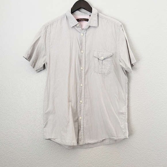 BEN SHERMAN Mens Short Sleeve Stripe Button Down Shirt Large - Picture 1 of 6